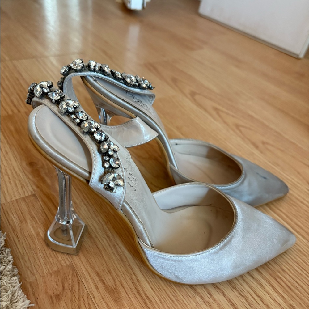 Silver Rhinestone Satin Heels – Size 37 (US 6.5/7) – Made in Turkey